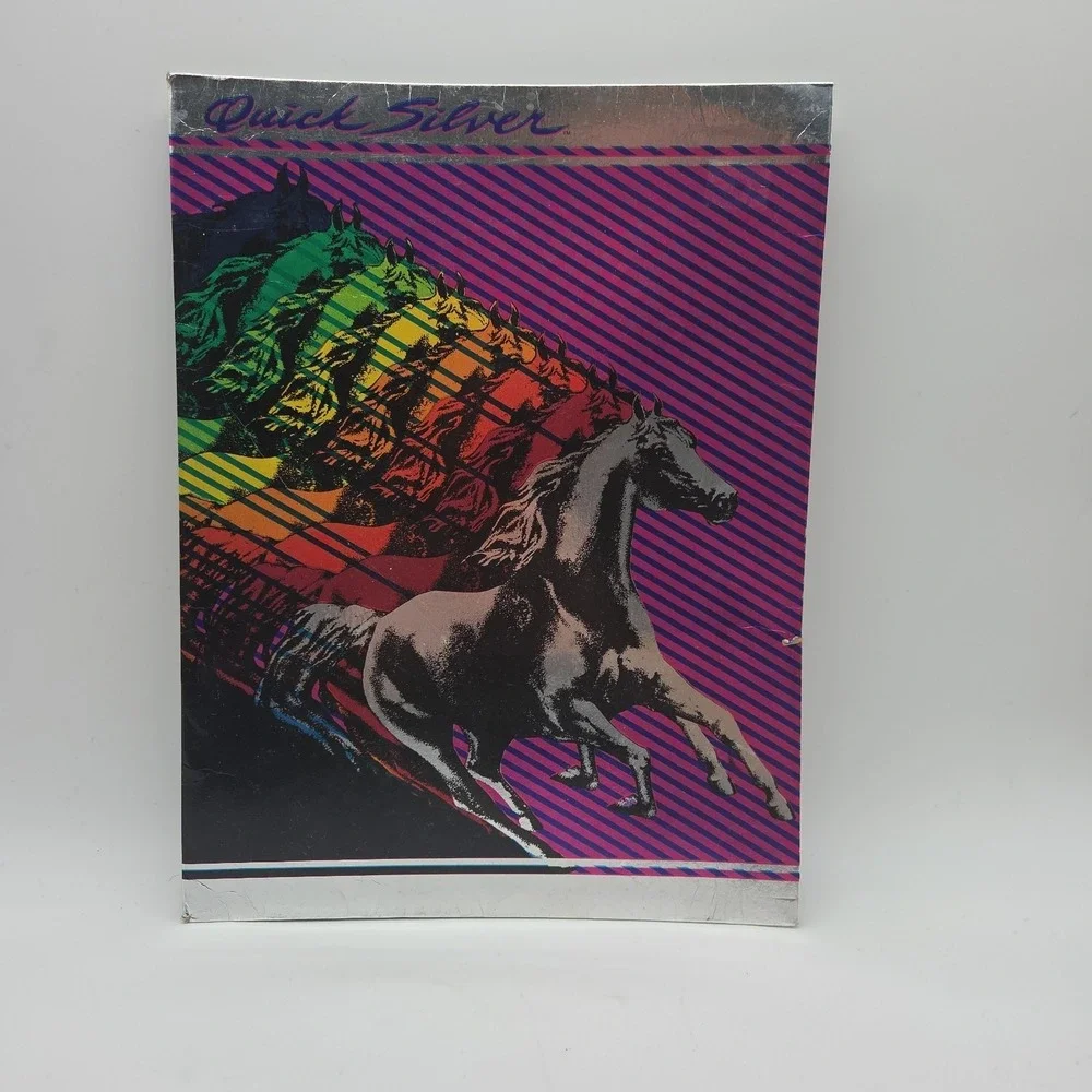 Shiny Vintage 1980s Mead Quick Silver Folders Rainbow Horse & Sports Car Retro